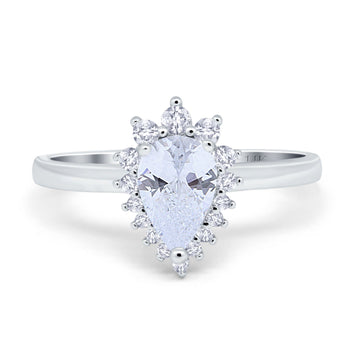 14K White Gold Teardrop Engagement Ring Round Simulated Cubic Zirconia Size-7